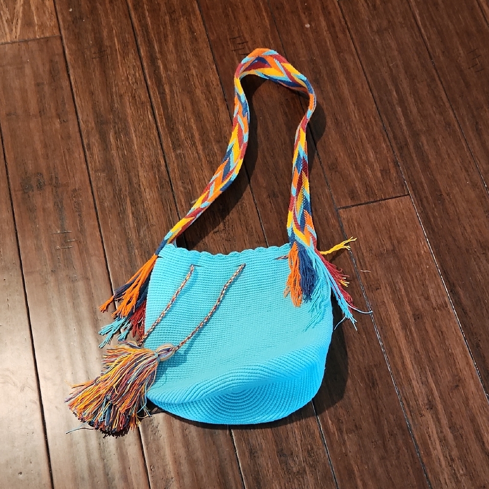 Blue and Orange Crossbody Bag with Braided Strap